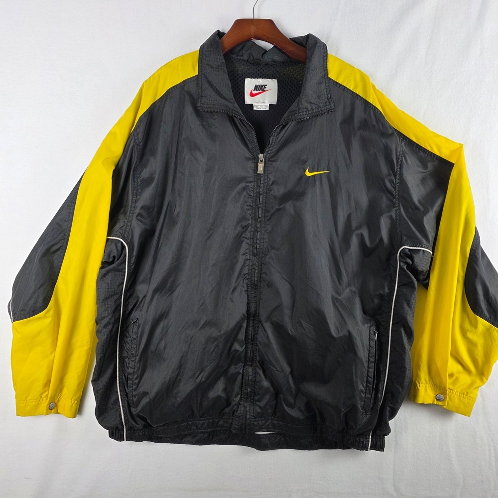 Nike Mens XXL Black Yellow Vintage Colorblock Nylon Windbreaker Jacket